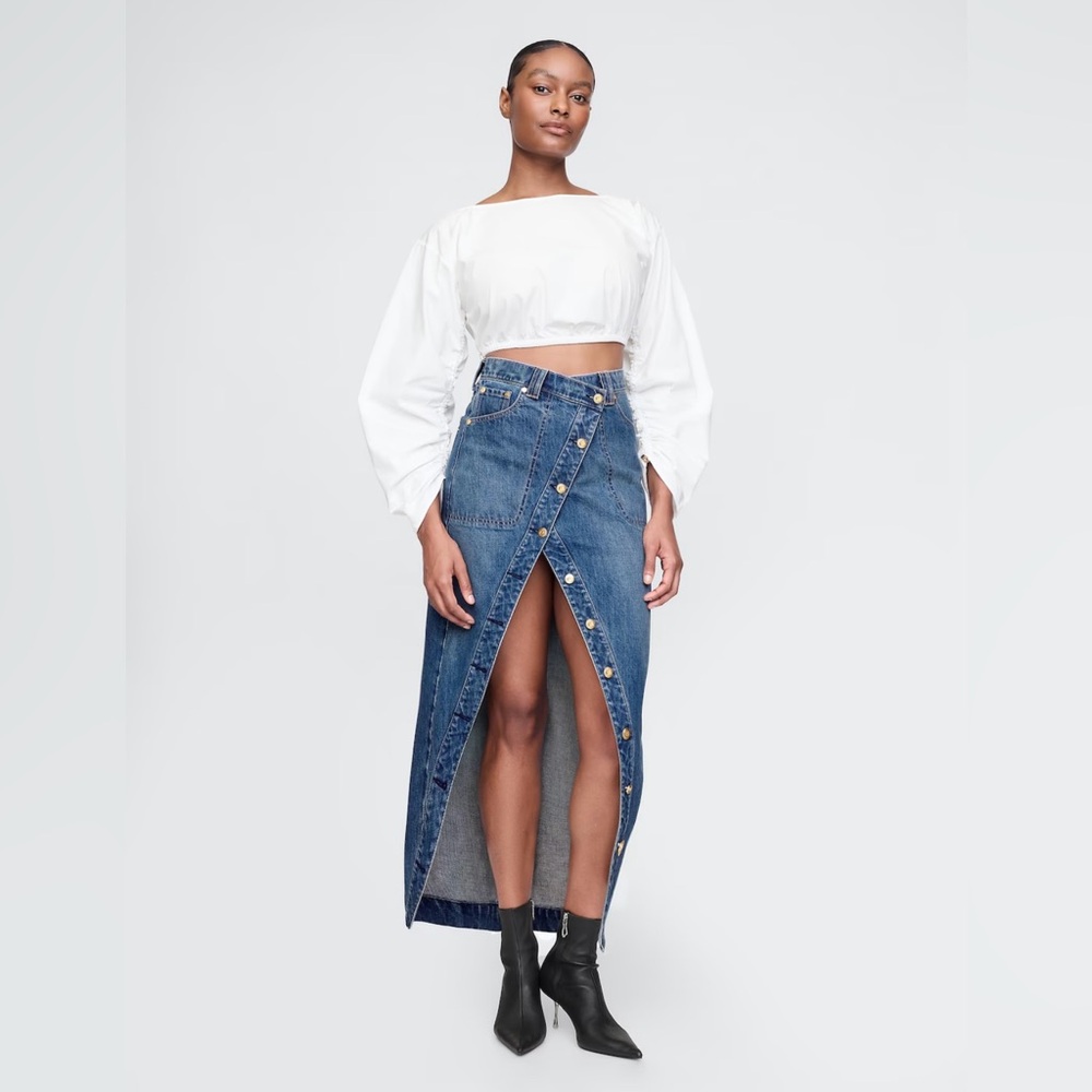 Cult Gaia x Gap Asymmetrical Denim Maxi Skirt In Medium Indigo Size 27 New